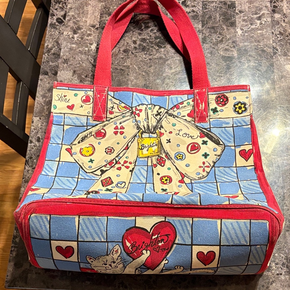 Brighton Blue and Red Heart Bow Tote